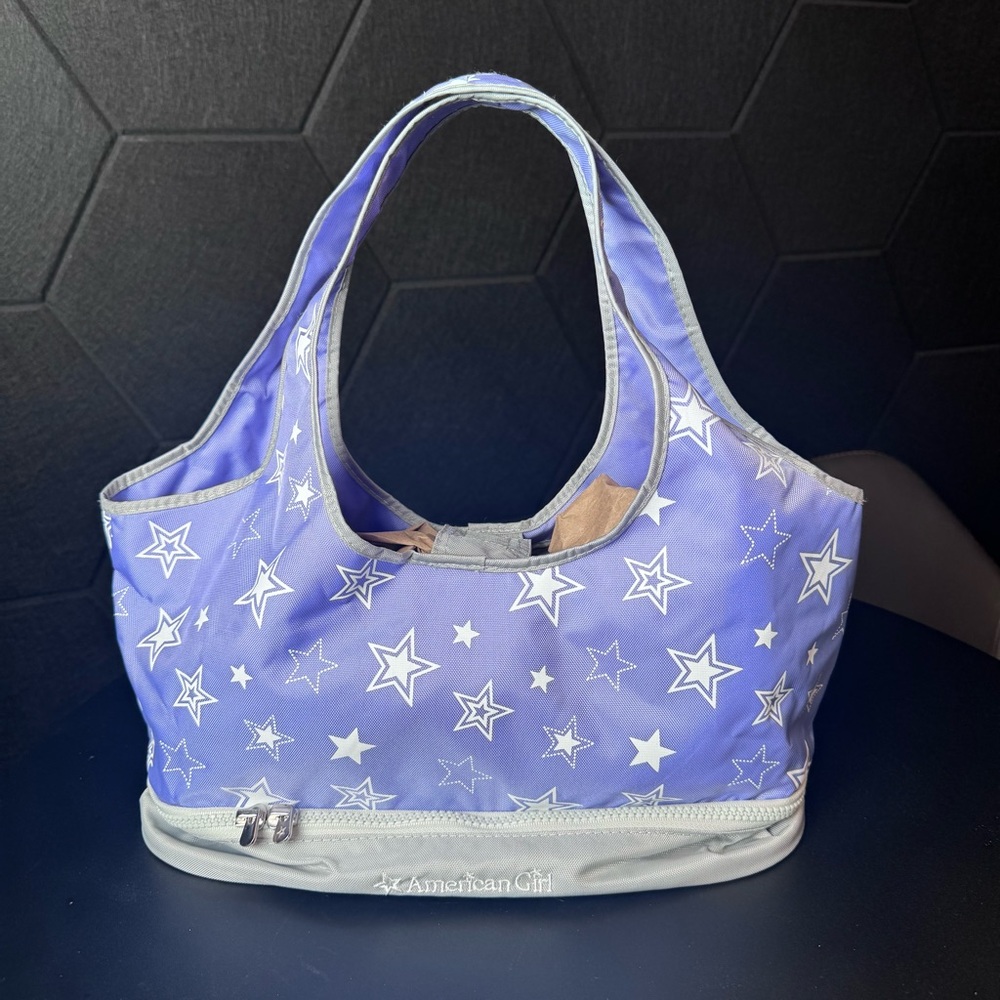 American Girl 2 Dolls Seated Carry Bag Tote Purple Star child size 2006